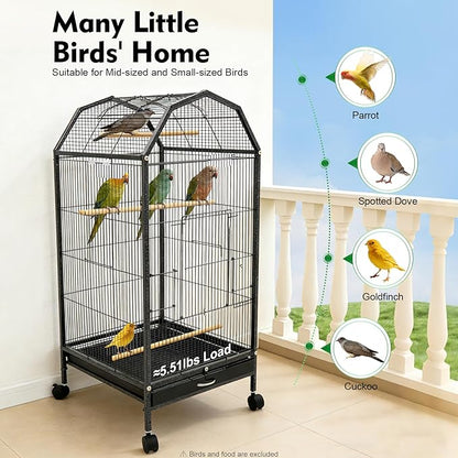 39.9'' Iron Parakeet Bird Cage, Pet Bird Flight Cages with Rolling Stand for Conures Lovebirds Cockatiels Finches Parrot Pet House, Small to Medium Birds