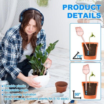 M METERXITY 4-Pack Plant Watering Globes, 9.4 Inch Plastic Self Watering Planter Insert for Indoor/Outdoor Plants, Self Water Devices [Champagne/Pink]