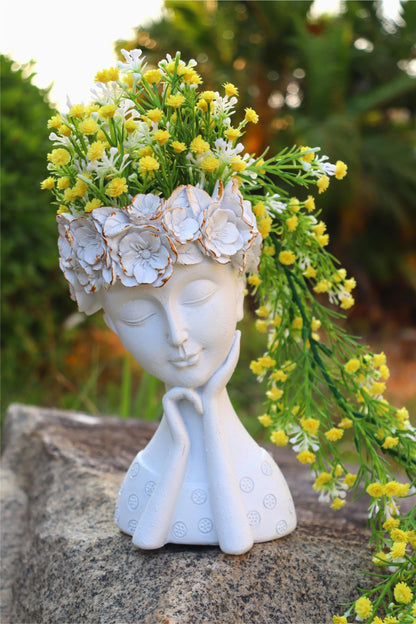 ARTRHYT Face Planter Pots Head Planter, Cute Resin Succulent Planters, Unique Face Flower Head Planter for Indoor Outdoor Plants with Drainage Hole Gift for Female Plants Lovers