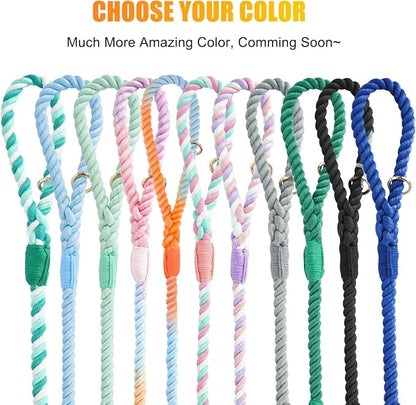 Dog Leash 5 FT Handmade Braided Cotton Rope Leashes for Small Medium and Large Dogs, New Golden Heavy Duty Metal Clasp, Colorful Rainbow