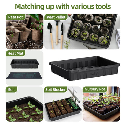 SOLIGT Extra Thick Heavy Duty 10 Pack Seed Starting Trays - Microgreens Growing Trays Seedling Plant Germination Starter Tray Transplant Fodder Flats, No Holes, No Leakage, Reusable, 14 * 10.8 * 2.3"