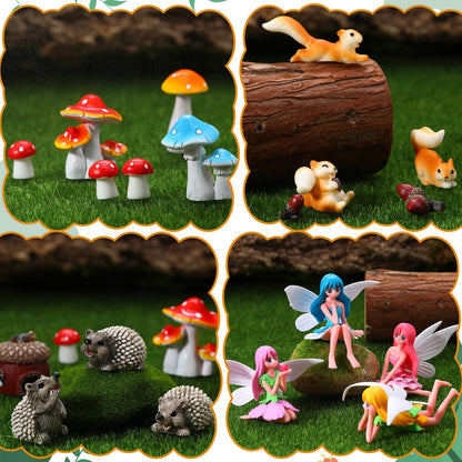 GGSTDDUP 20Pcs Fairy Garden Accessories, Miniature Garden Ornaments Landscape Decorations Mini Fairy Figures Animal Plant Set for DIY Terrarium Potted Plants Dollhouse Desk Decor
