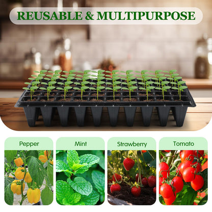 Vesici 20 Pcs 50 Cell Deep Root Seed Starting Trays 3.54" Depth Seedling Plastic Nursery Trays Bulk Thick Plastic Starter Cups for Plants with 120 Labels 2 Plant Tool Germination Gardener Supply