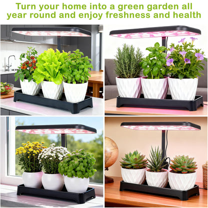 DRYADES Indoor Garden Led Grow Light, Full Spectrum LED Grow Lamp for Indoor Plants with Intelligent Controller, Height Adjustable, Ideal for Home Desk Plant Lighting (Black, 16 * 6.3 * 7.1 inch)