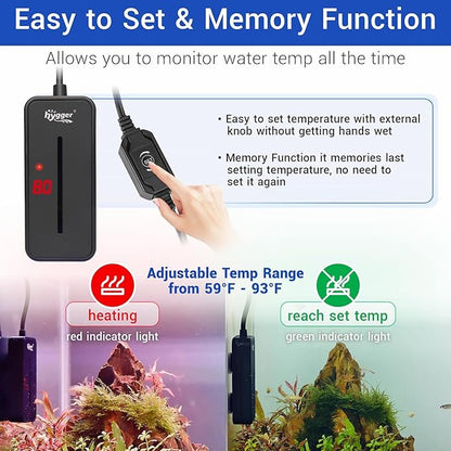 hygger Small Submersible Aquarium Heater 50W Mini Betta Fish Tank Heater with LED Display Adjustable Temperature for 5-10 Gallon Freshwater Saltwater Coral Reef Tanks