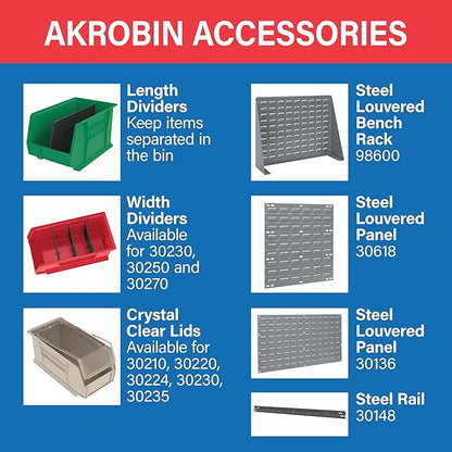 Akro-Mils 30220 AkroBins Plastic Storage Bins, Space-Saving Stackable Bins for Garage, Pantry, Craft Organization, 7" x 4" x 3", Red, 24-Pack