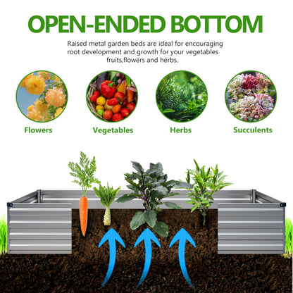 Easllre 2PCS 9x3x1ft Galvanized Raised Garden Bed,Outdoor Planter Box Metal Patio Kit Planting Bed for Vegetables Flowers Herb,Silver