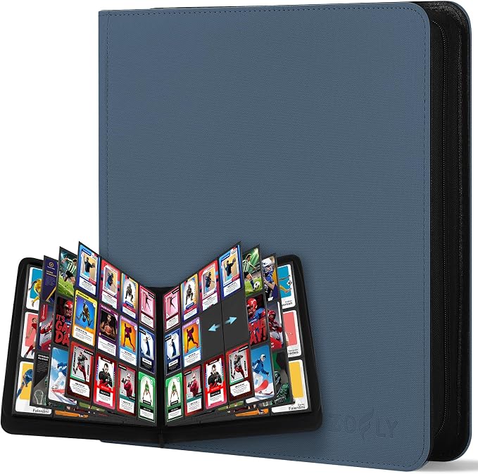 12 Pocket Zipper Trading Card Binder, 720 Large Capacity Side Loading Non-Ring Card Album, Double Sided Acid-Free Card Protector Binder for TCG, MTG, Sport Card, Navy Blue