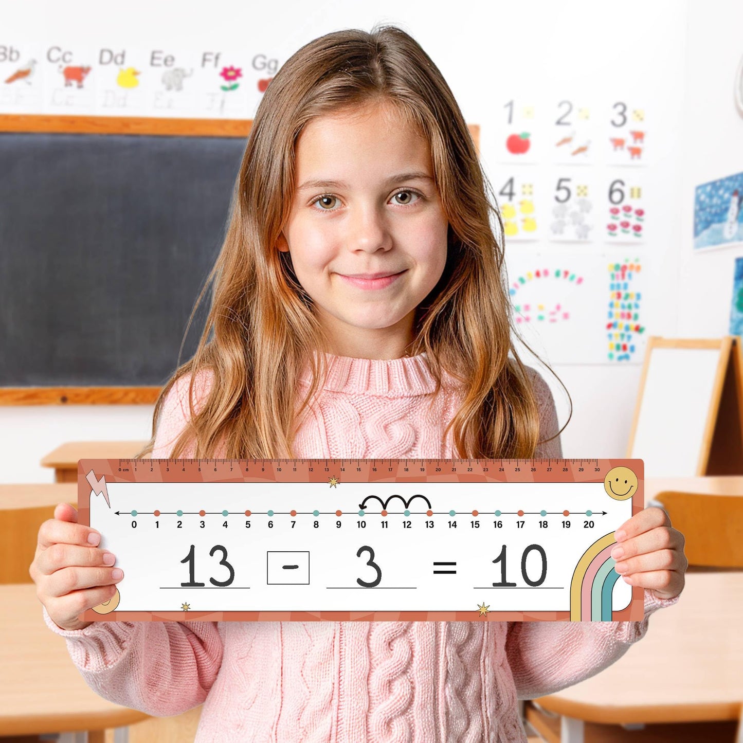 BrightenKidz 26 Pack Boho Groovy Number Line Dry Erase Boards Cards, 14"x4", Double-Sided, 0-10 on One Side & 0-20 on Other Side, Math Manipulatives for Student, Education Classroom Must Haves