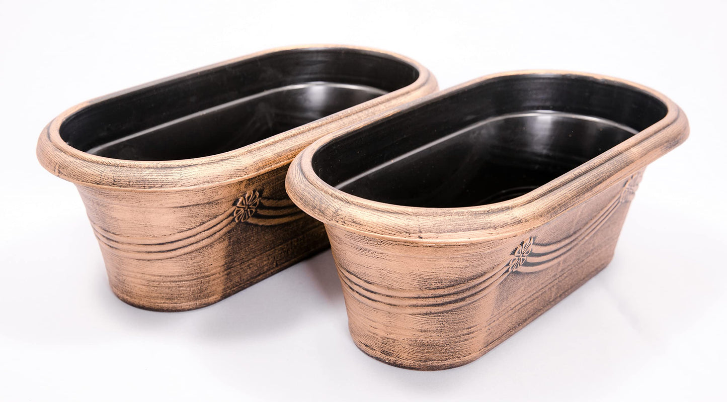 Sapphire USA Rustic Metal Look (2 Pack) Rectangle Plastic Planter Seedlings Nursery Flowerpot for Garden Patio Office Ornaments Home Decor Long Lasting Reusable Lightweight (16 Inches, Gold)