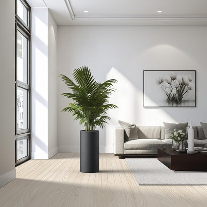 Kante 23.6 Inch Tall Cylindrical Planter, Large Round Plant Pots with Drainage Hole, Made with Concrete, Suitable for Indoor Outdoor Plants, Home Decor, Black