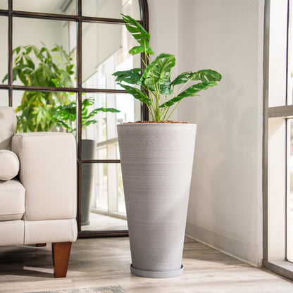 XBrand 28-Inch Tall Tapered Indoor and Outdoor, Gray Planter