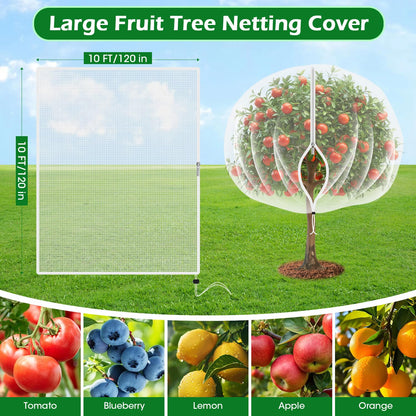 10'x10' Fruit Tree Netting Cover with Zipper and Drawstring, Ultra-Fine Mesh Garden Plant Insect Pest Net Barrier Protection Covers to Prevent Squirrel Bird Deer Cicadas Bag for Blueberry Tomato-2pcs