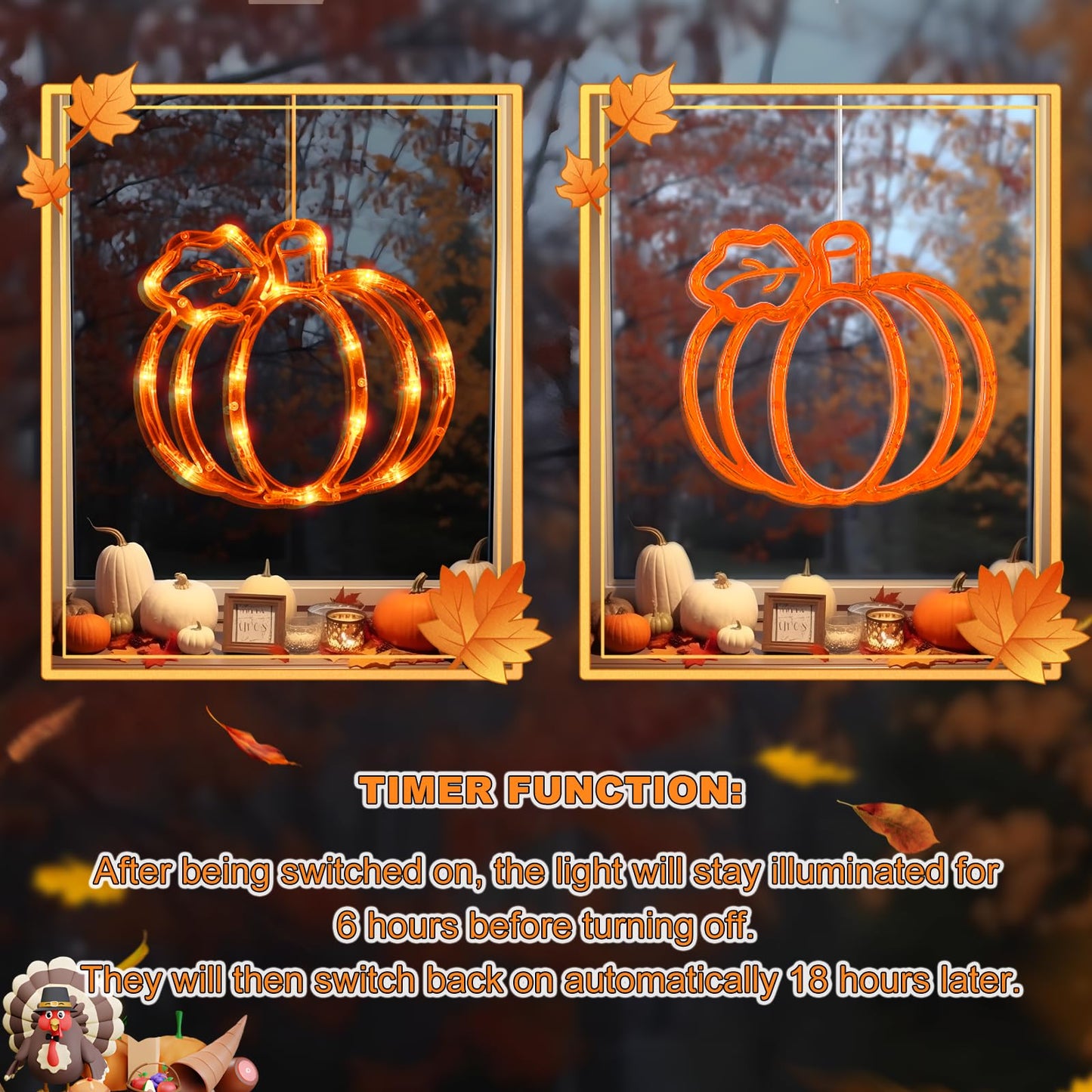 LOLStar Fall Decor Window Lights 2026 Thanksgiving Decorations Acorn Maple Leaves Pumpkin LED Lights with Suction Cups Battery Operated(Exclusive) Slow Fade Mode Timer Autumn Decorations for Home