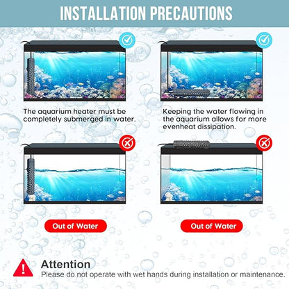 Aquarium Heater 500W, Fish Tank Heater with High-Temperature Protection and Turtle Tank Heater with Automatic Power-Off When Leaving Seawater or Freshwater.
