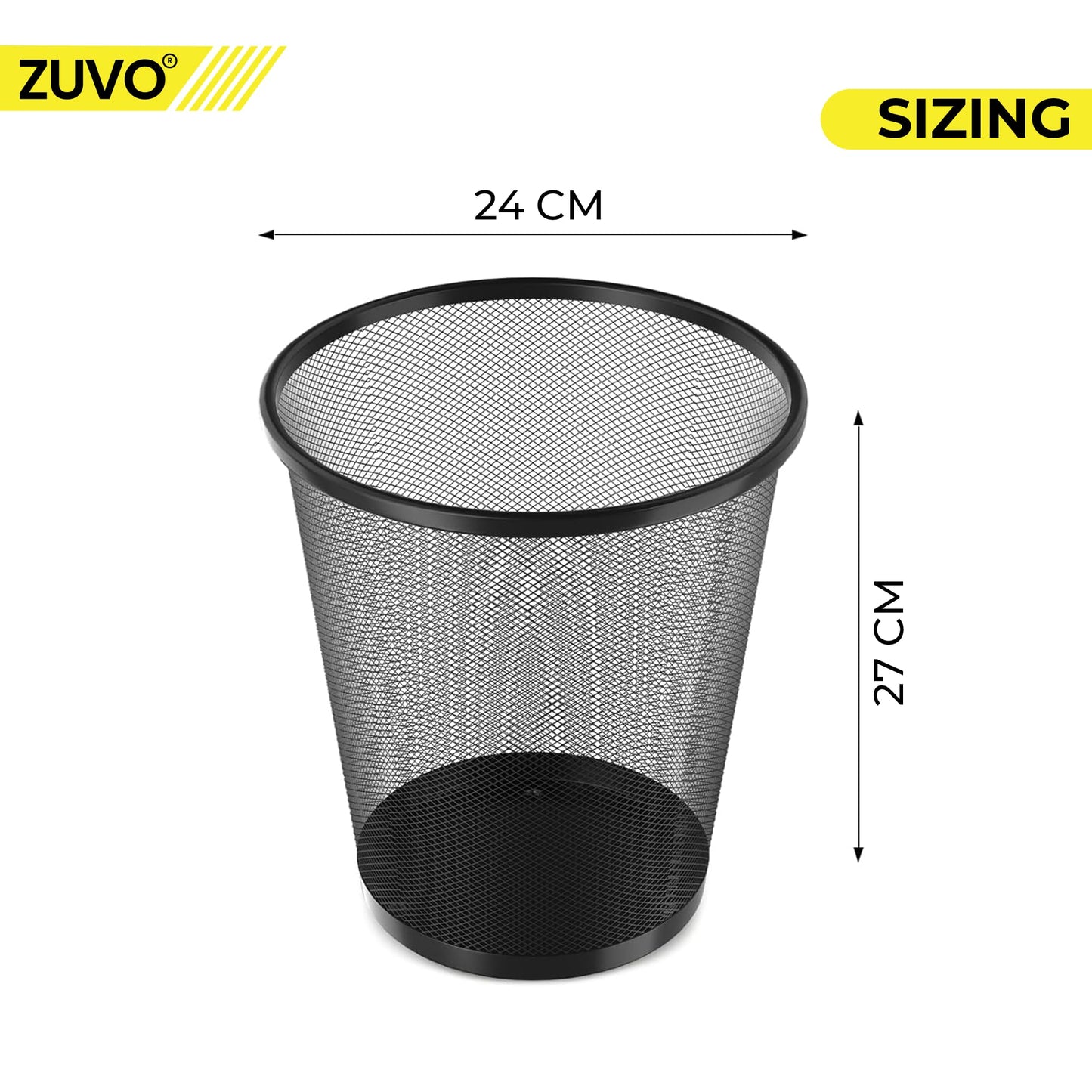 Zuvo Mesh Wastebasket Black Metal Wire Garbage Trash Can for Office Home Bedroom Height 10.1" Width 10", 4 Gallon (16 Quart) (1, Black)