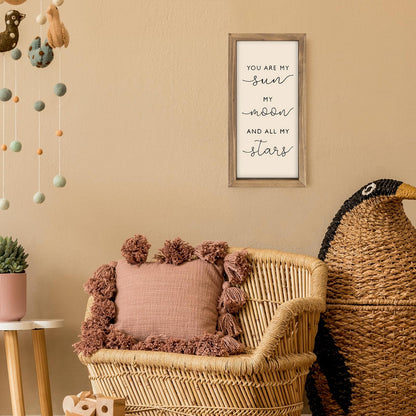 pechpell 11.8×5.9 In Nursery Wall Art, Wooden Sign Baby Room Wall Decor, You are My Sun Moon and Star Rustic Space Themed Kids Girl Boy Teen Room Bedroom Playroom Farmhouse Decorations for Home