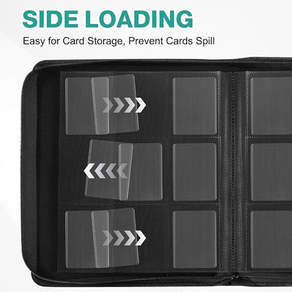 Toploader Binder, Holds 360 Toploaders, 100 Toploaders INCLUDED, 9-Pocket PU Cover Top Loader Binder for 3" x 4" Rigid Toploader, Ringless Double-Sided Toploader Card Binder for TCG, Sport Cards