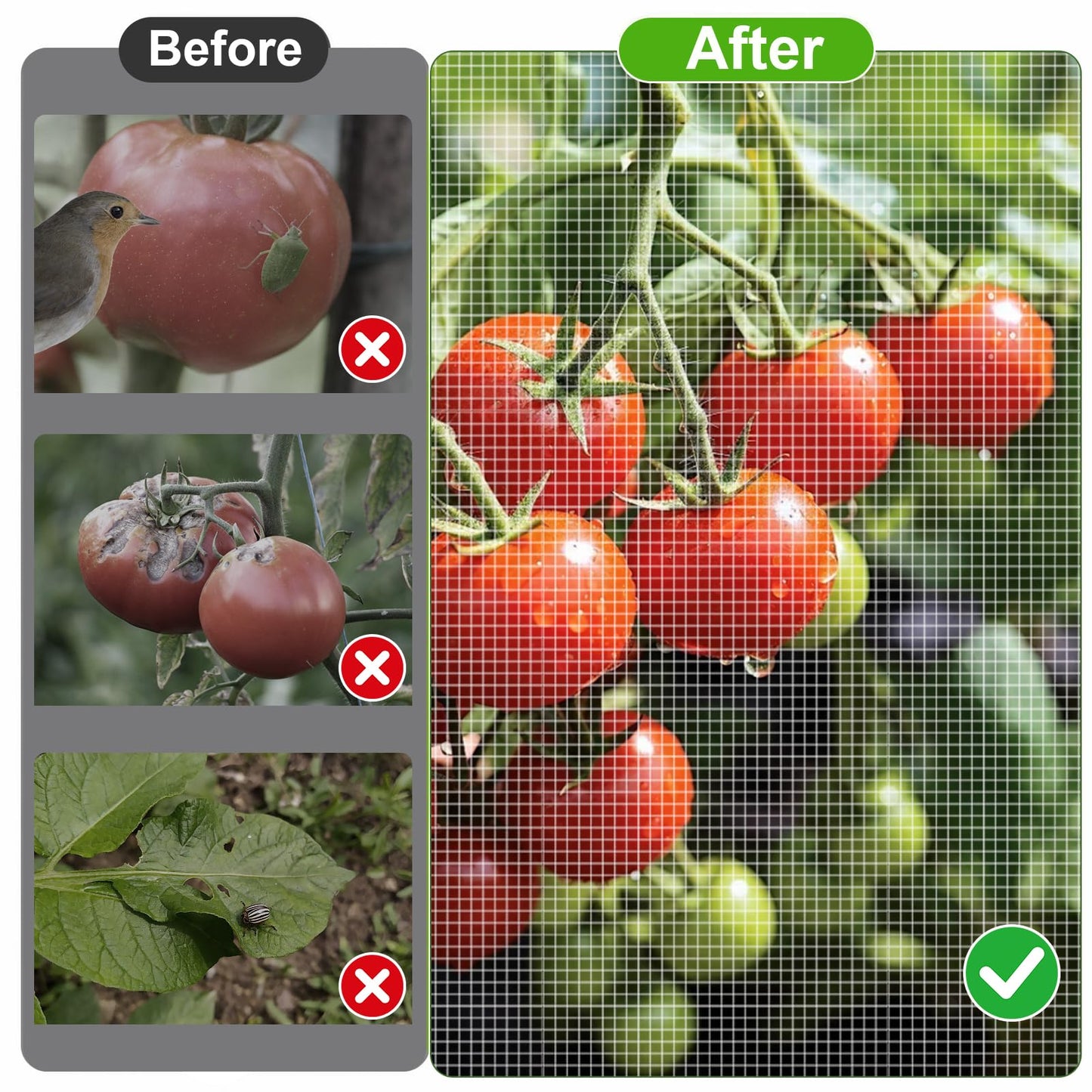2 Pcs Garden Mesh Plant Cover for Round Tomato Cage, 57" x 15.7" Insect Bird Netting Protection Net Covers with Zipper & Drawstring, Garden Tomato Trellis Netting for Climbing Plants