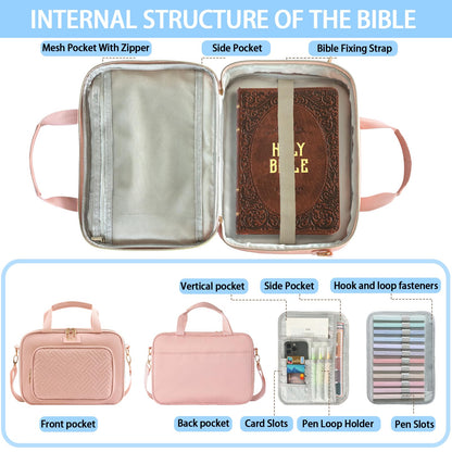 Bible Cover for Women Bible Case, Large Bible Bag, Bible Study Supplies Bible Journaling Kit Book Carrying Case with Bible Highlighters Tabs, Valentines Day Christian Gifts for Women (Pink)