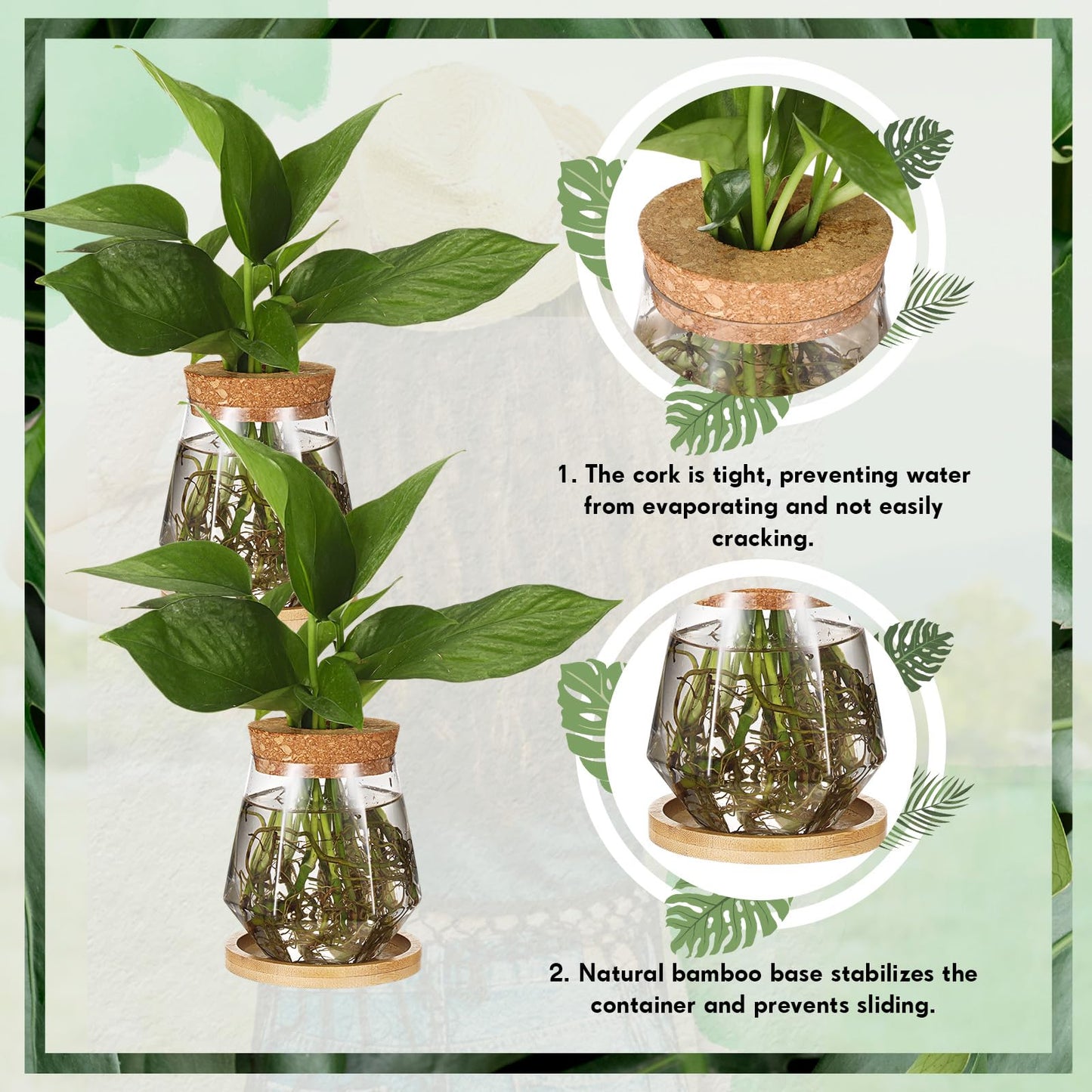 Baderke 12 Packs Propagation Vases for Plants Plastic Plant Propagation with Hole Lid and Bamboo Stand Growing in Water Hydroponic Home Office Desktop Vase Decoration (Cup Style)
