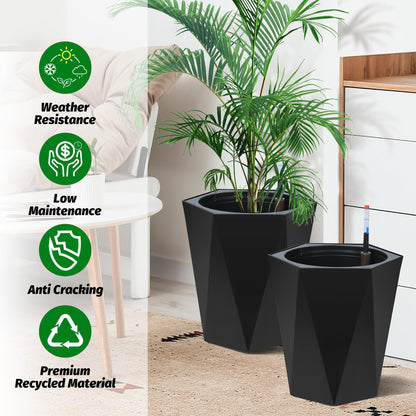 GarveeTech 16" Tall Planters Set of 2, Self-Watering Planters, Planters for Outdoor Plants, Plants Pot with Water Level Monitor & Drainage System for Garden, Porch, Patio, Balcony