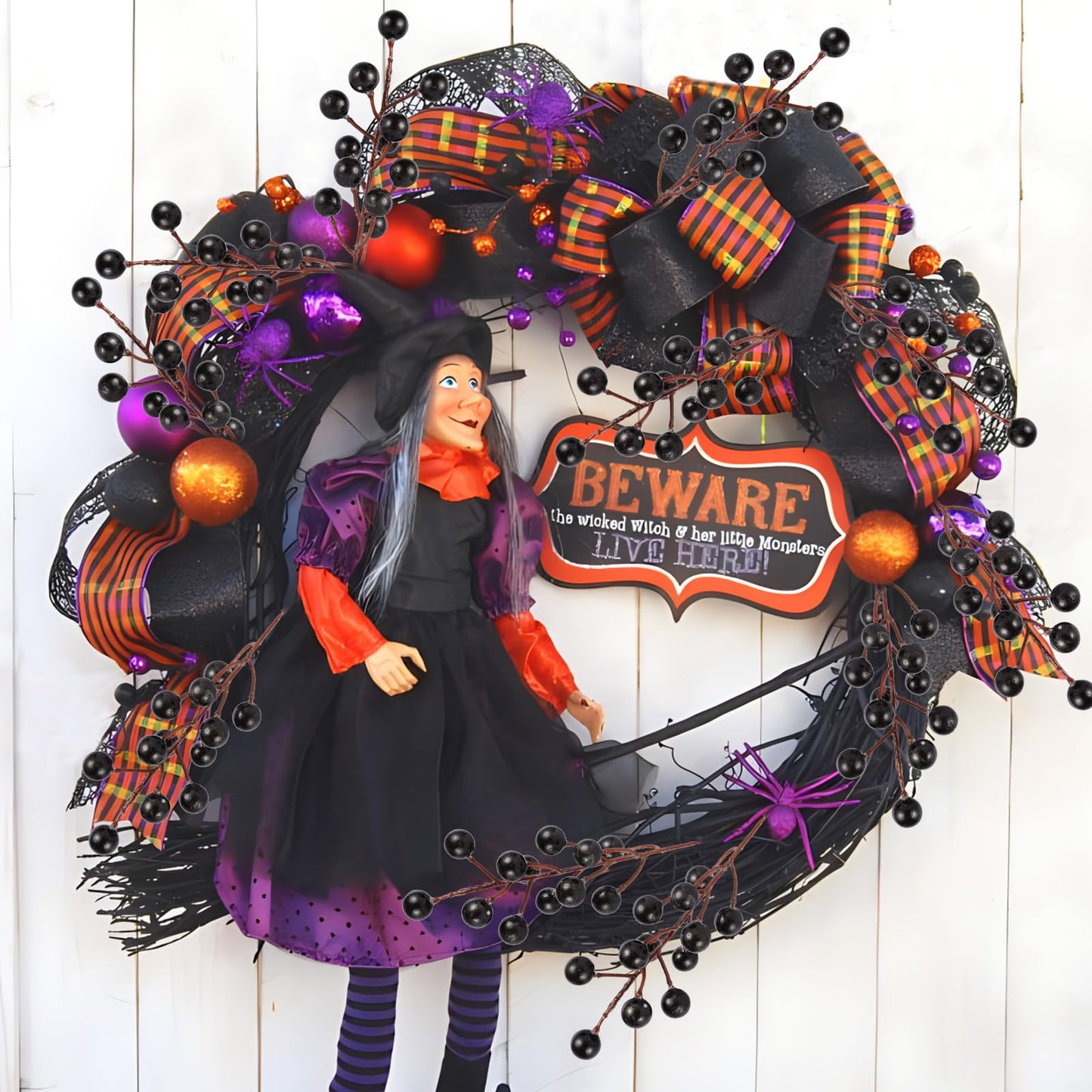Rowfad 40 Pcs Artificial Berry Stems Branches, Halloween Black Faux Holly Berries Picks Ornaments for Christmas Tree Wreath DIY Craft Decorations Holiday Home Decor (40, Black)