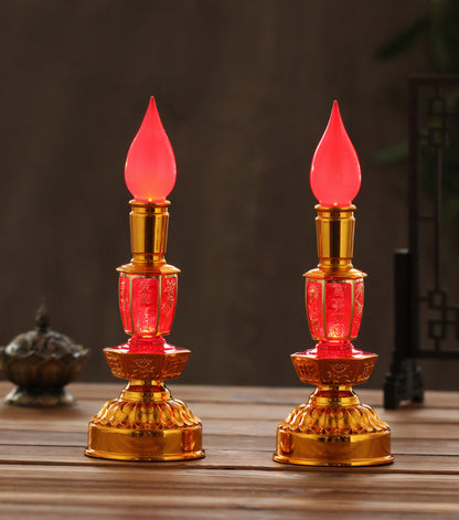 Omeet Led Retro Chinese Candle lamp Vintage Style Retro Nostalgic Ancient Chinese Style Buddhist Supplies - 1 Pair