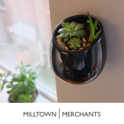 Milltown Merchants Succulent Wall Planters - Wall Vases - Black Ceramic Wall Mounted Planters - Succulent Plant Pots - Hanging Vases for Living Wall (2 Pack/Modern/Black)