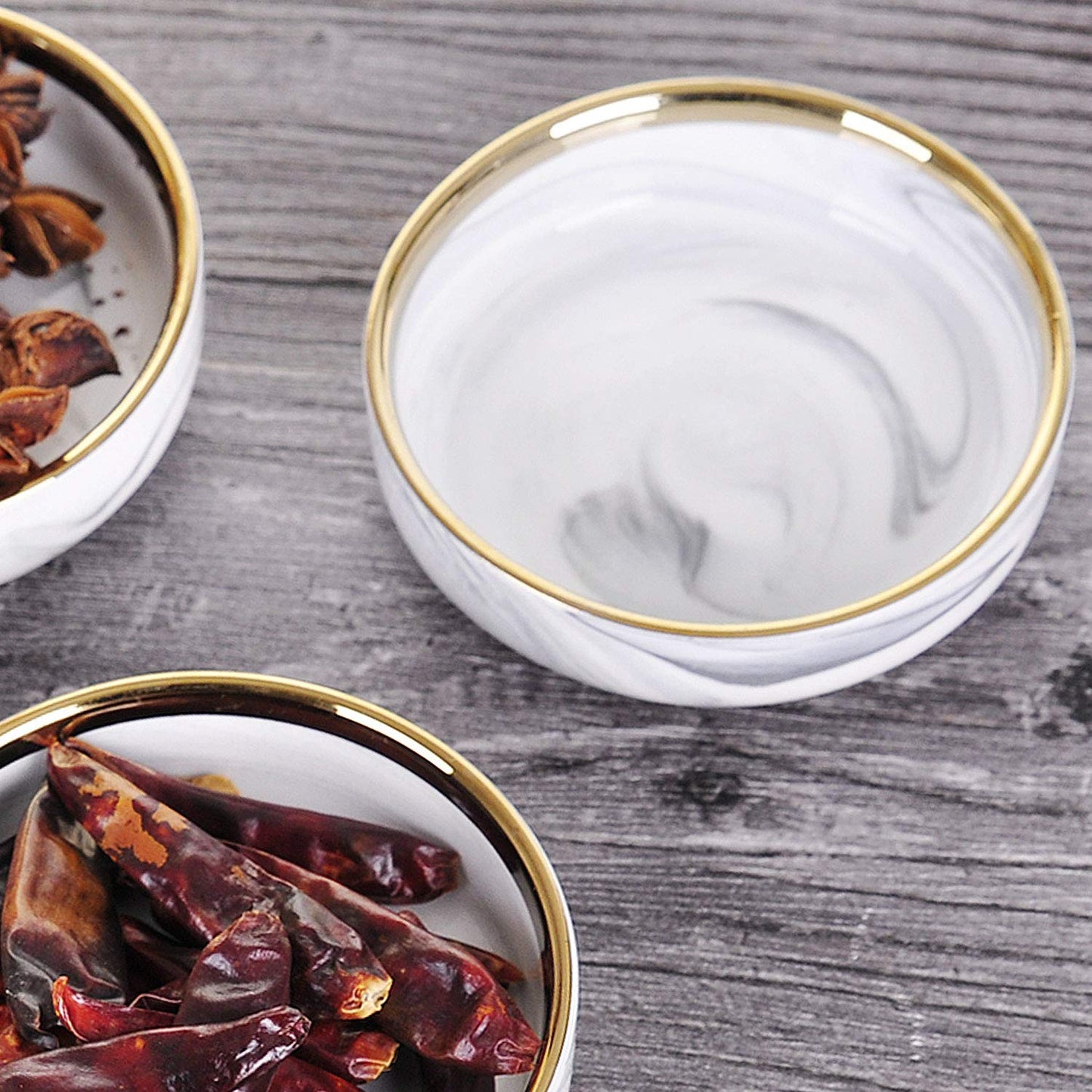 VanEnjoy 3.5 inches Marble Porcelain Side Dish Bowl Seasoning Dishes Soy Dipping Sauce Dishes-Set of 4, White with Gold Rim