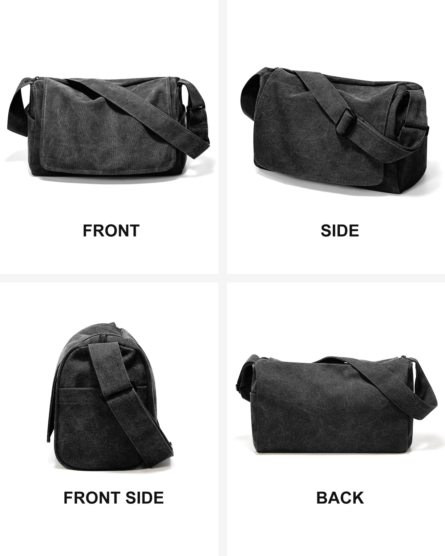 VENATIN Vintage Canvas Messenger Bag for Men & Women, Large Crossbody Shoulder Bag Leisure Shoulder Sling Bags Handbag for Travel, Business Bookbag Fits 15.6 inch Laptop, Black