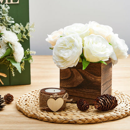 Dandat 12 Set Wood Cube Planter Box Square Wood Vase Rustic Cube Planter Box with Removable Plastic Liner Floral Foam Blocks for Centerpieces Home Wedding Garden Decor, Country Style (Brown)