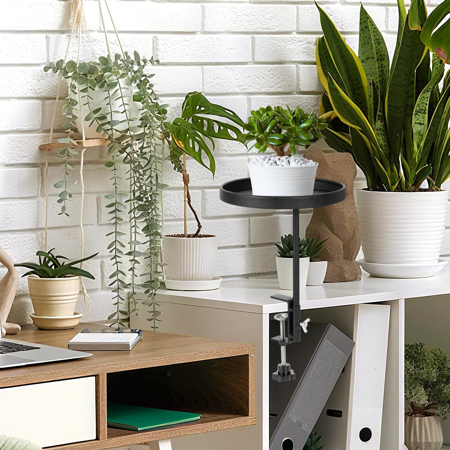 2Pack Window Plant Shelves Stand Holder 7.9inch Adjustable Windowsill Clamp Tray Round Metal Windowsill Extension Tray Window Planter Floating Shelf for Plants for Indoor Plants Home Decor, Black
