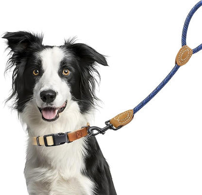 Mile High Life Short Leash for Large Dogs, Short Dog Rope Leash with Heavy Duty Metal Sturdy Clasp, Genuine Leather Tailored Connection(Blue, 18 Inch)