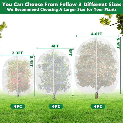 OZMI 4 Pack Fruit Tree Blueberry Bush Netting Cover, 4.6Ft x 5.9Ft Reusable Bird Netting for Garden Protection with Zipper & Drawstring, Shrubs Tomato Strawberry Plant Bushes Protector