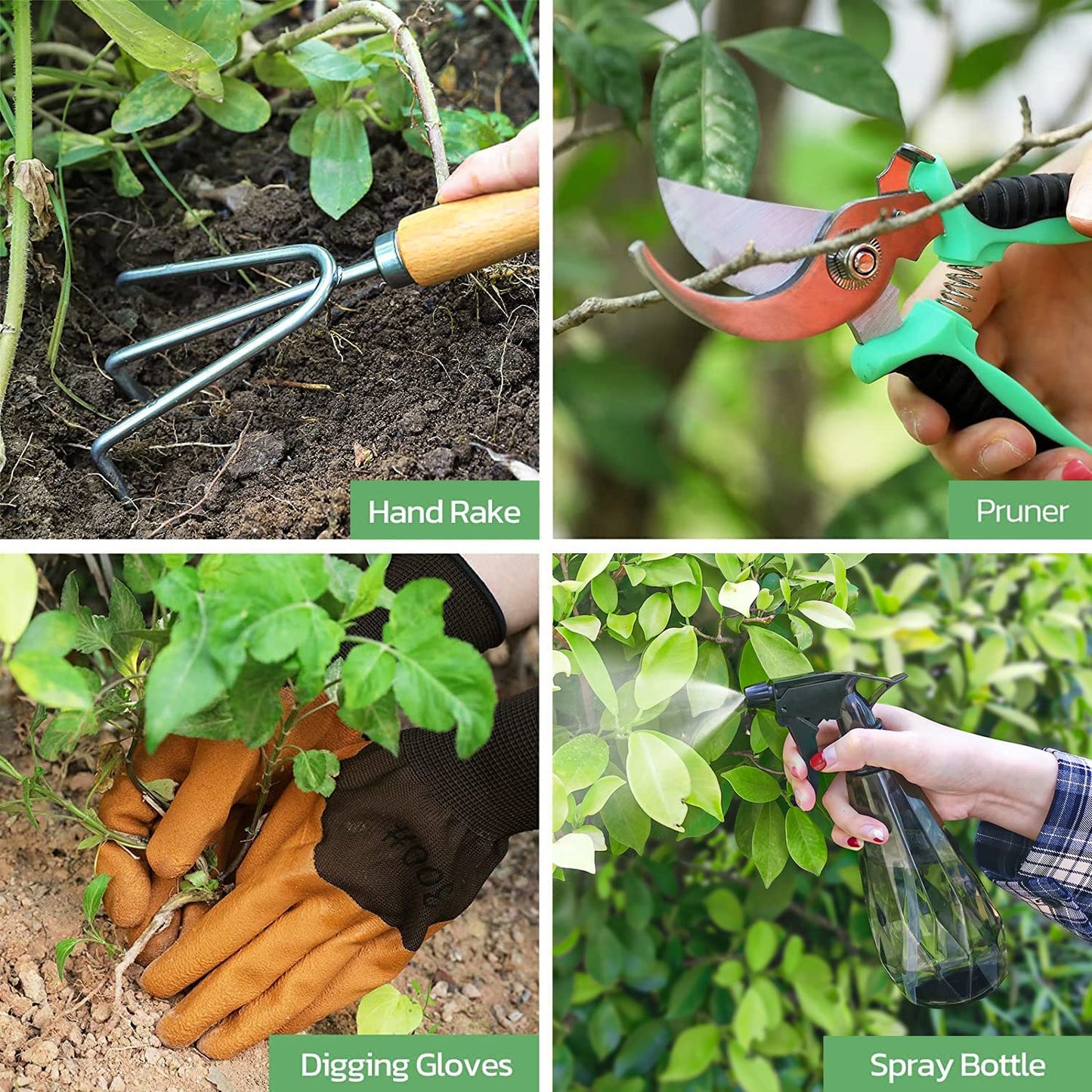 Grenebo Gardening Tools 9-Piece Heavy Duty Garden Hand Tools with Fashion and Durable Garden Tools Organizer Handbag, Rust-Proof Garden Tool Set, Ideal Gardening Gifts for Women