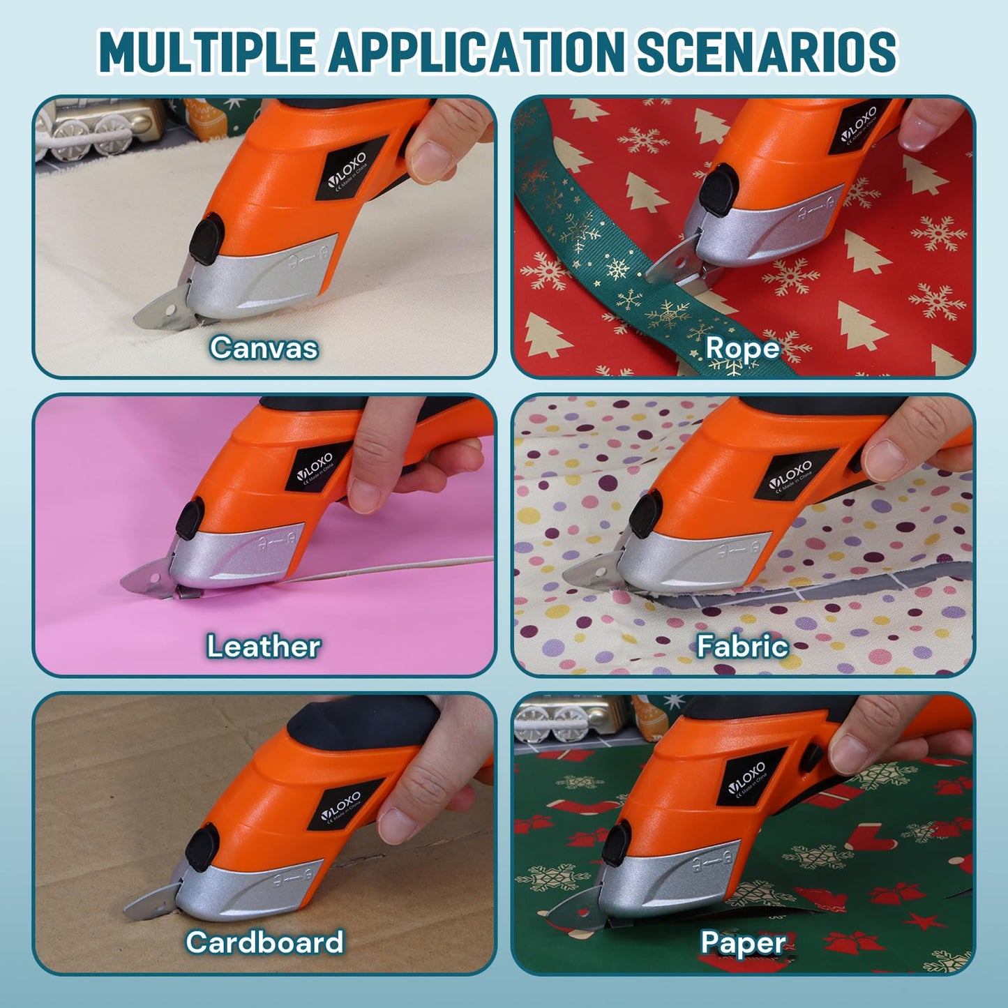 VLOXO Cordless Electric Scissors, Cardboard Cutter Super Scissors Box Cutter with Blades Rechargeable Powerful Fabric Tool for Crafts Leather Carpet Plastic Felt Include Case Orange CS4001