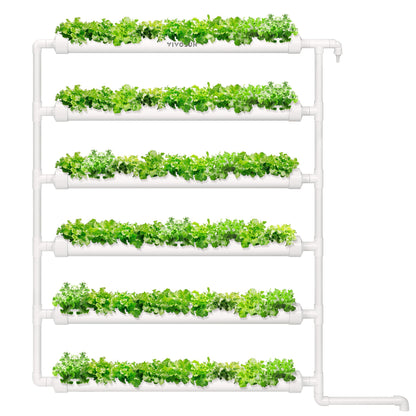 VIVOSUN Hydroponic Grow Kit, 54 Plant Sites 6 Food-Grade PVC-U Pipes Hydroponics Planting System with Water Pump, Pump Timer, Nest Basket and Sponge for Leafy Vegetable
