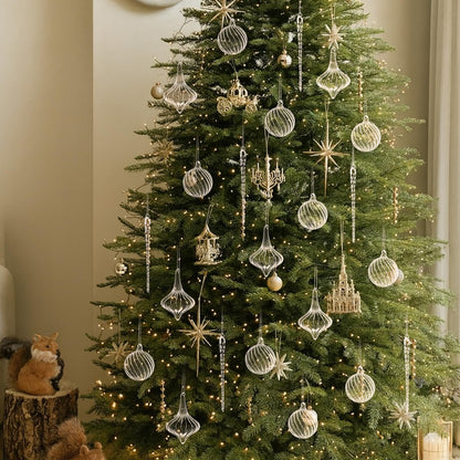 Seematn 18 Pcs Clear Christmas Glass Ornaments Ball Icicle Drop Ornaments Hanging Crystal Balls Glass Bulbs for Xmas Tree Home Indoor Party Elegant Winter Festival Crystal Decorations