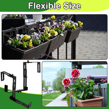 Leinuosen 4 Pcs Adjustable Window Boxes Brackets Planter Box Bracket Heavy Duty Deck Railing Hanging Flower Stand for Windowsill Garden Fence Balcony (Black)