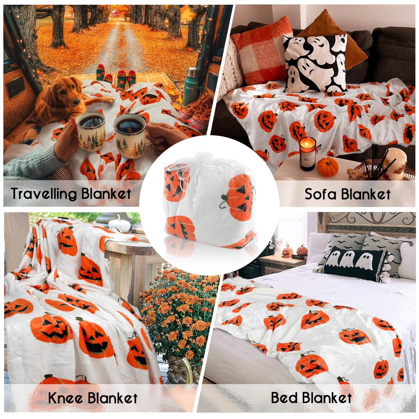 Yiyhuxf Halloween Pumpkin Face Blanket - Orange Flannel Fleece Throw for Home, Living Room, Bed, Chair Decor - 60"x50"