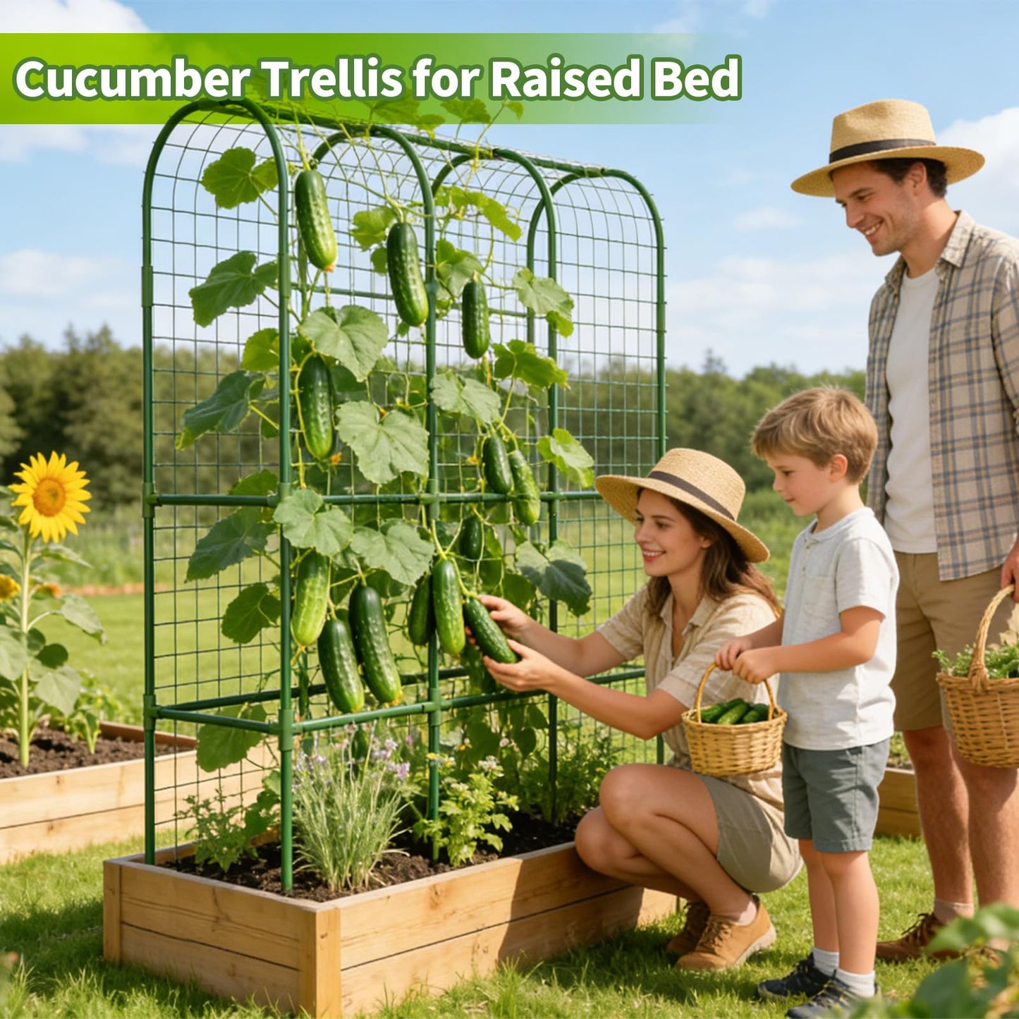 65" Tall Cucumber Trellis for Raised Bed, Metal-clad Plastic Coating U-Shape Garden Trellis Support for Climbing Plants, Plant Support for Vegetables Trellis,Vine Outdoor (49 * 16 * 65in(L*W*H))