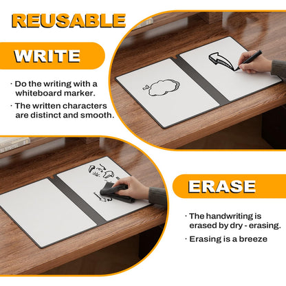 Small Dry Erase Board,12" x 9" Portable Dry Erase White Board,Double-Sided Folding Whiteboard with Pen(Grey)