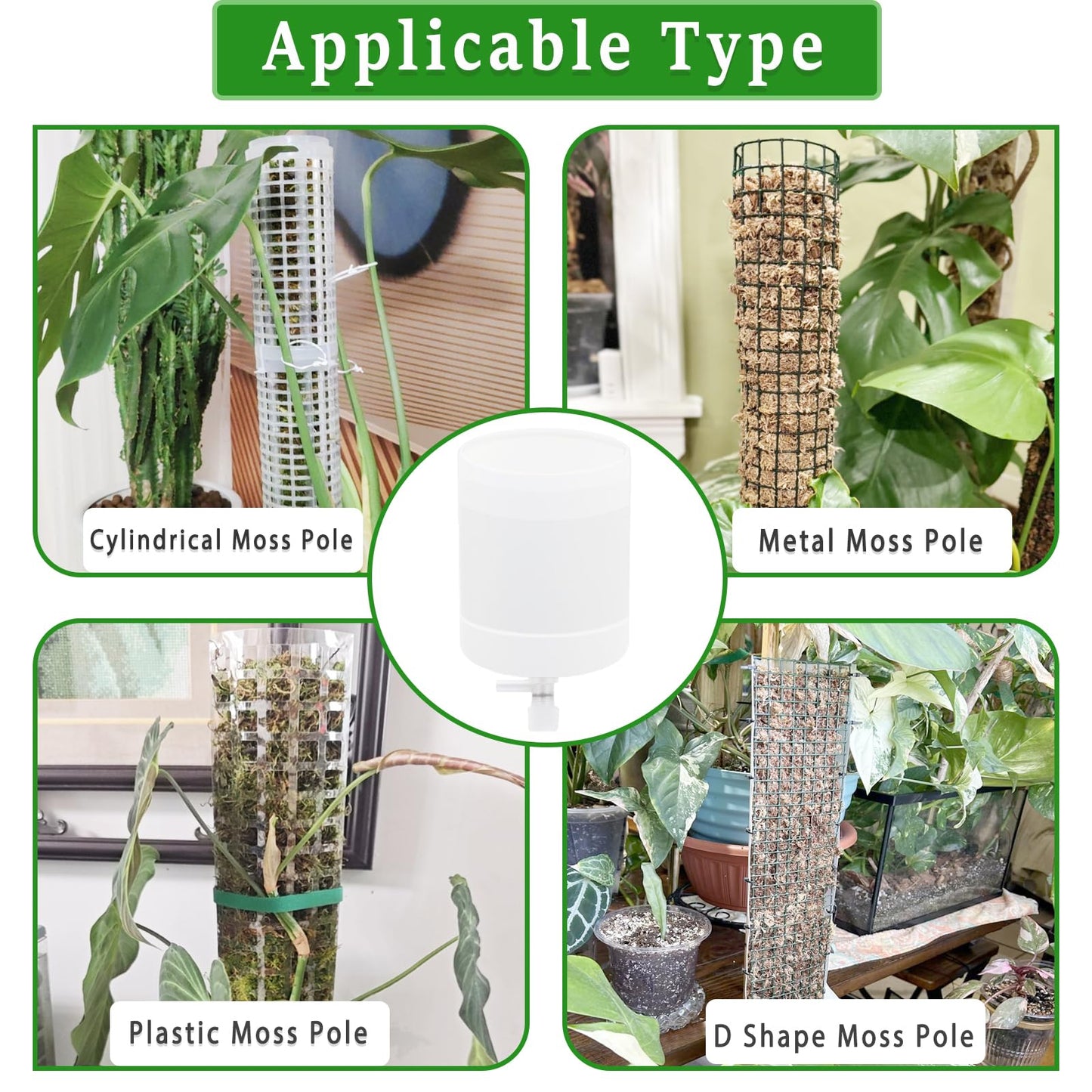 2 Pack Moss Pole Watering Dripper, Adjustable Water Flow Self Watering Devices Slow-Release Watering Spikes for Plant Support Climbing Poles (Cylindrical)