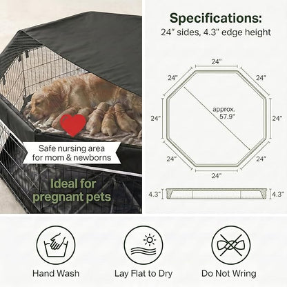 PJYuCien Octagonal Playpen Top Cover for 24" Side Metal Pet Pen, Half Mesh Half Oxford with Silver Coating & Snap Hooks, Predator & Weather Protection, Cozy Den for Puppy Small Animals, Black