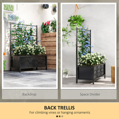 Outsunny Planter Box with Trellis, 35.4 x 15.7 x 47.2 inch Raised Garden Bed with Drainage Holes, Planters for Outdoor Plants, Vegetables, Flowers, Herbs, Trellis Planter, Black