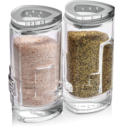 Salt Pepper Shakers by JoyJolt - 2Oz Salt and Pepper Set of 2 - Premium Quality Durable Glass - Elegant Triangle Design - Non-BPA and Dishwasher Safe - Ideal for Home Use, Restaurant, Hotel