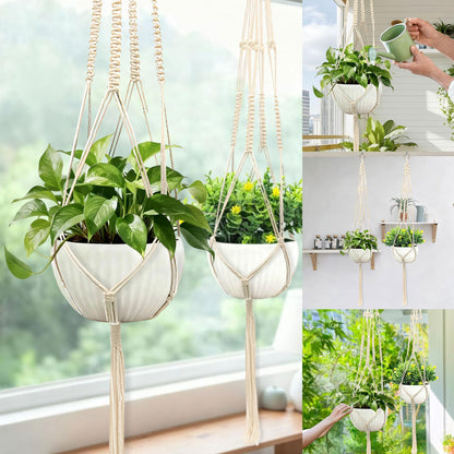 wocoxo Macrame Plant Hanger, Hanging Planter Basket with Decorative Tassels, Decorative Flower Pot Holder for Indoor Outdoor Boho Home Decor, Set of 2 (Metal Hanging Ring)