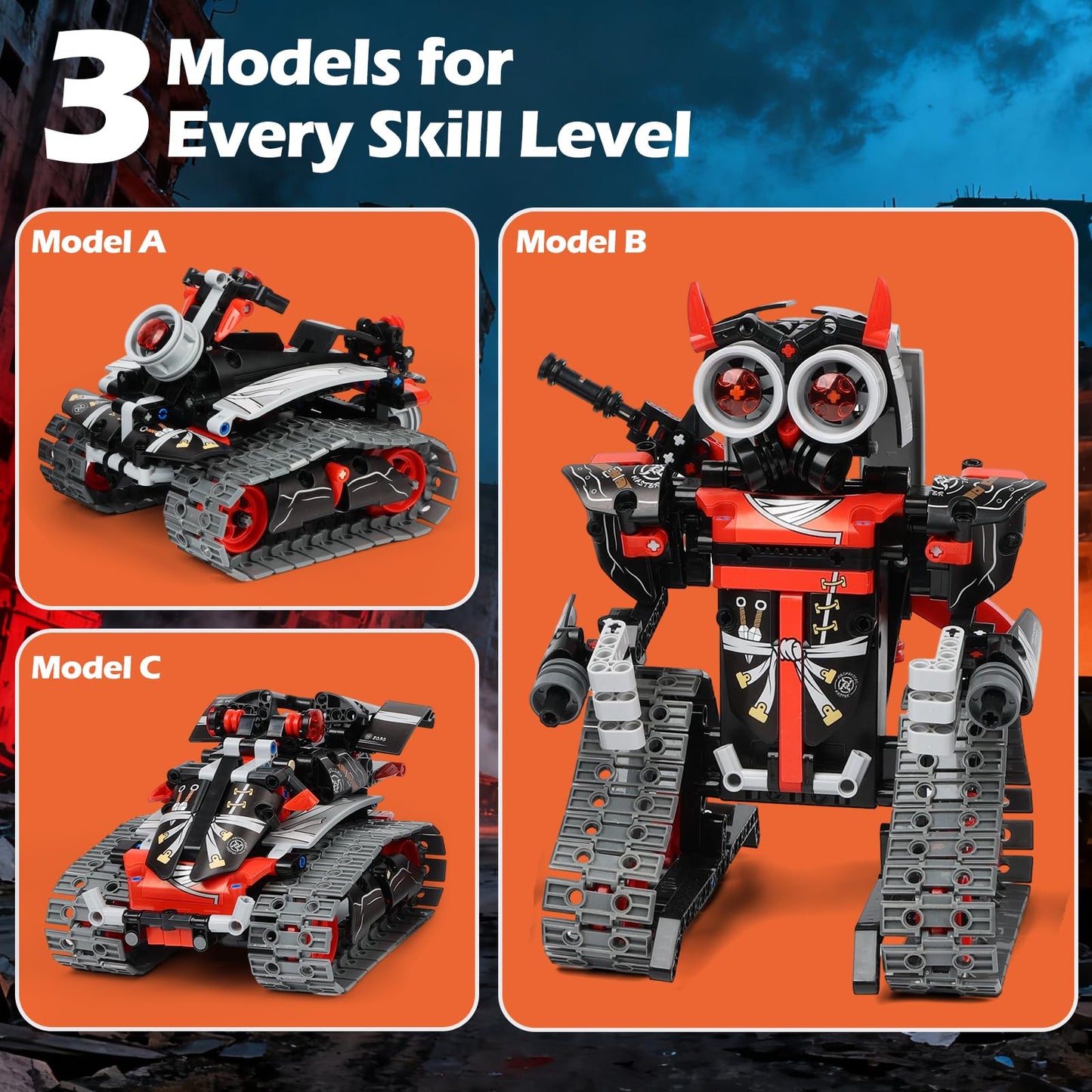 QPOU 3 in 1 Robot Building Kits - STEM Toys for Kids 6 7 8 9 10 11 12+ Year Old, Birthday Gifts for Boys, Remote APP Control Coding Projects, Science DIY Robotics Kit