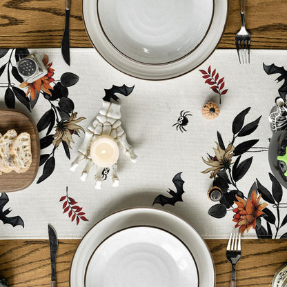 Artoid Mode Pumpkin Ghost Leaves Spider Web 210 GSM Halloween Table Runner, Spooky Kitchen Dining Table Decoration for Home Party Decor 13x108 Inch